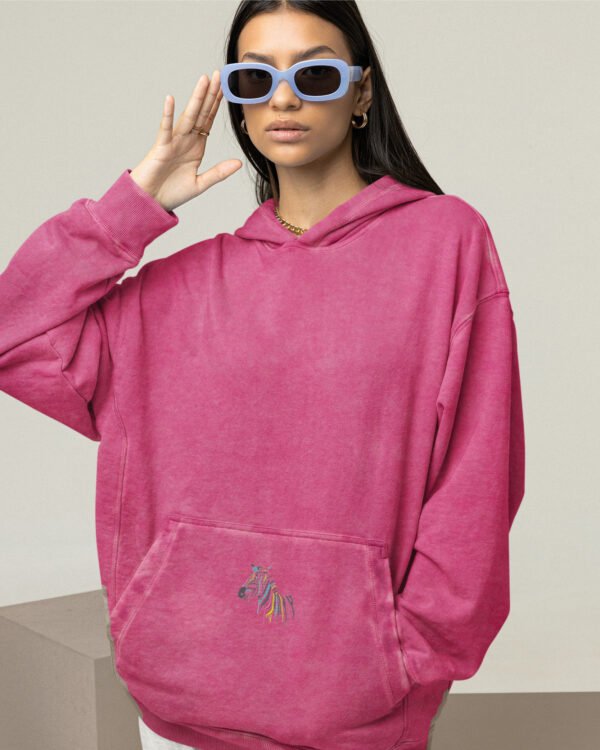 Bluza oversize z kapturem <br>Haft Zebry <br>Efekt sprania
